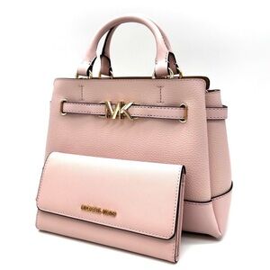 Michael Kors Reed Small Satchel Crossbody Bag & Large Trifold Wallet Light Pink